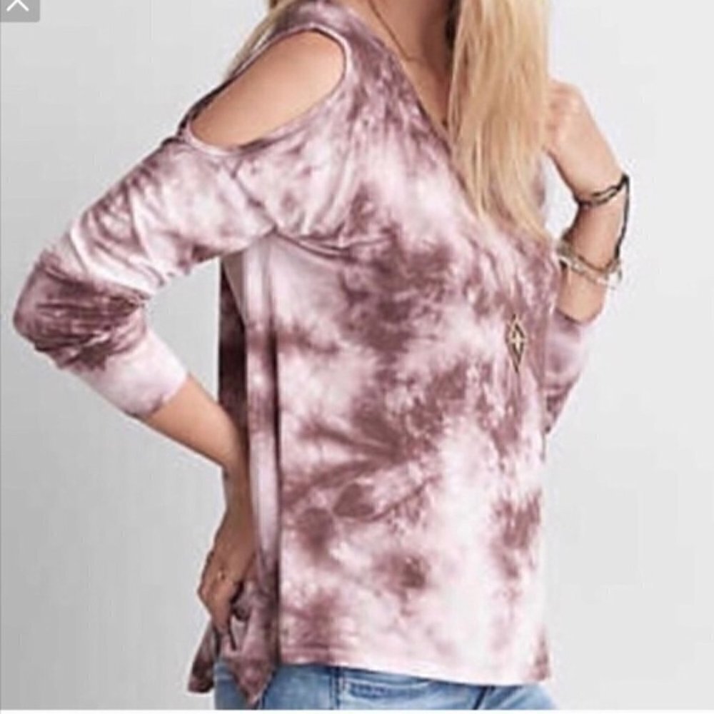 American Eagle Outfitters Soft & Sexy Purple Tie Dye Cold Shoulder Long Sleeve